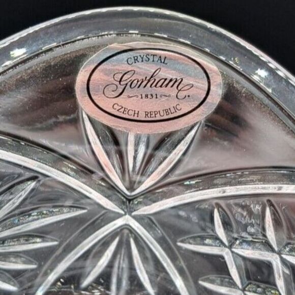 GORHAM Czech Floral & Fence Square Crystal Bowl Candy Dish (Small) 5" Clear - Picture 3 of 9